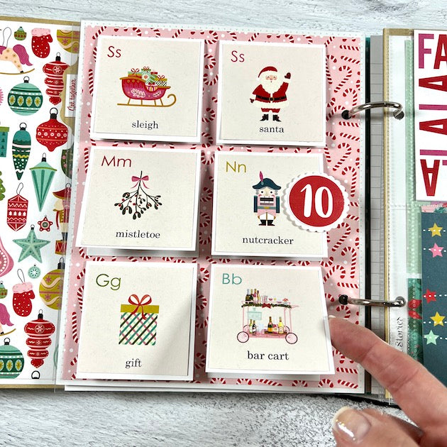 Retro Style Christmas Scrapbook Page with cards for holiday photos