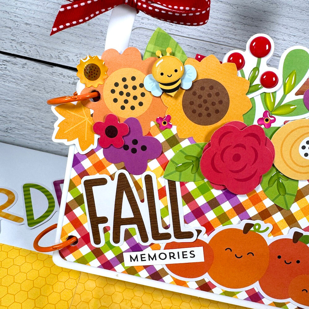 Fall Basket Scrapbook Mini Album with flowers, bees, leaves, and  pumpkins