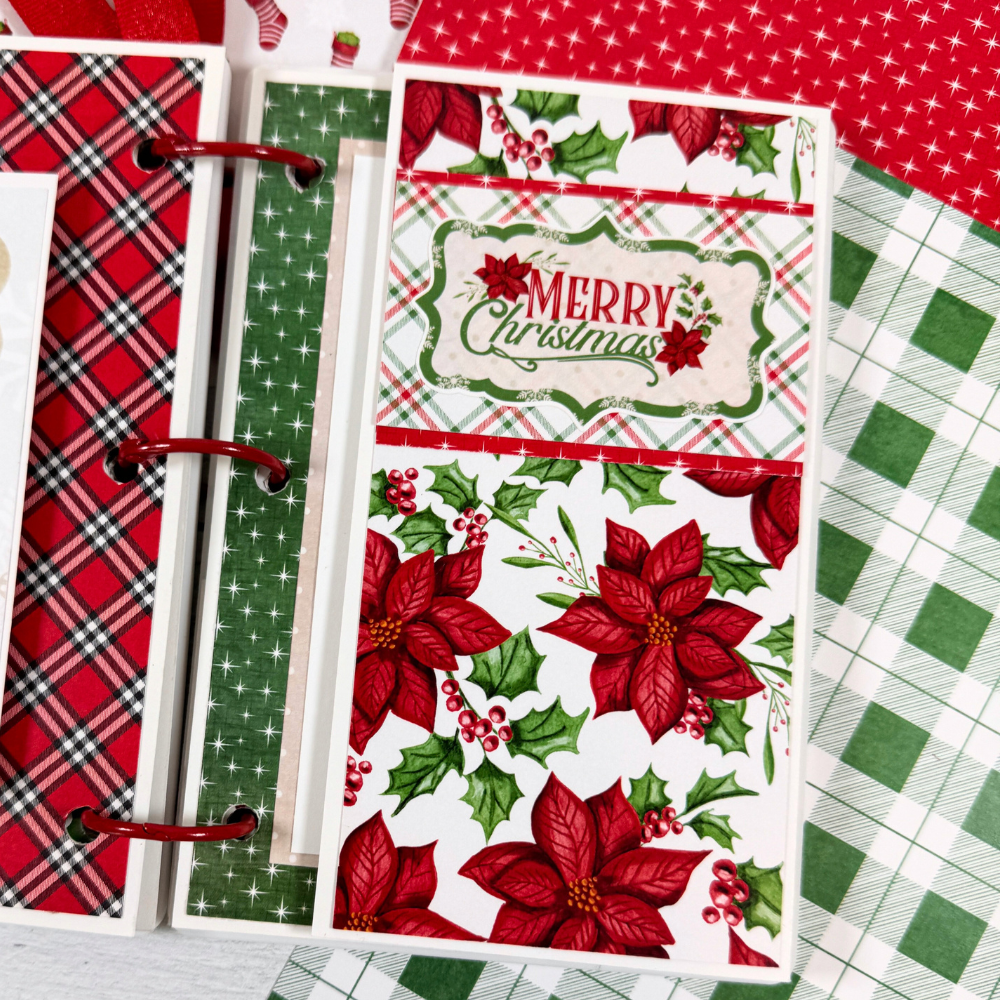 Christmas Joy Scrapbook Album Page with a fold-out element and pretty poinsettia flowers