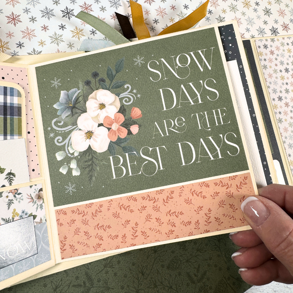 Let It Snow Scrapbook Album page with snowflakes and flowers