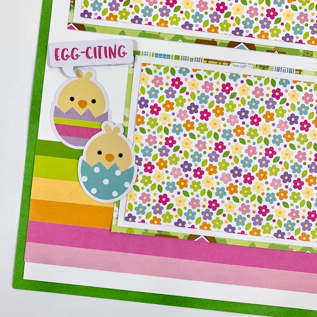 12x12 Easter Scrapbook Page Layout with chicks, easter eggs, and flowers