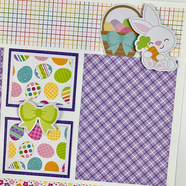 12x12 Easter Scrapbook Page Layout with bunny rabbit, easter eggs, and easter baskets