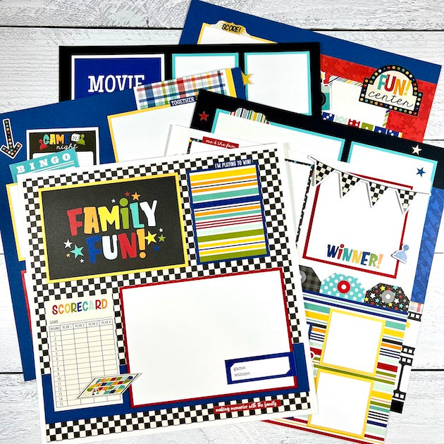 12x12 Family Fun Game Night Scrapbook Layouts by Artsy Albums