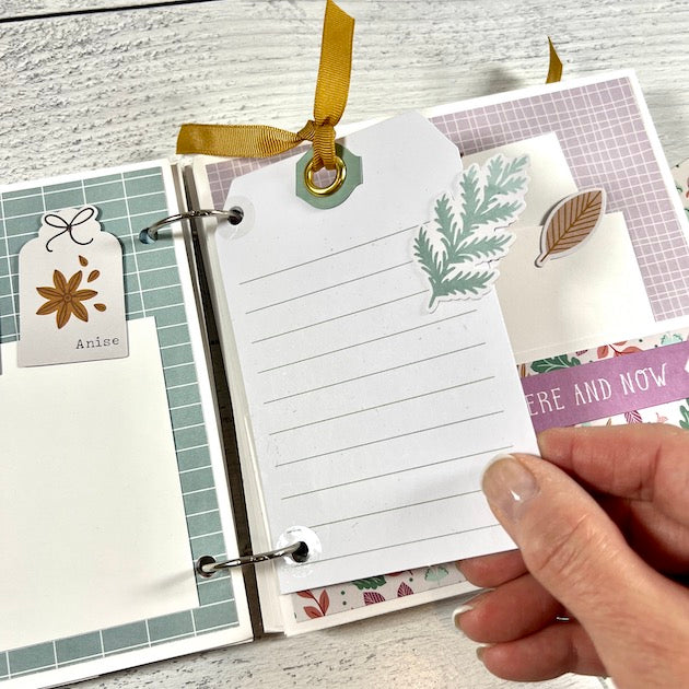 Fall Family Scrapbook Album Page with pockets, lined journaling tag, & leaf