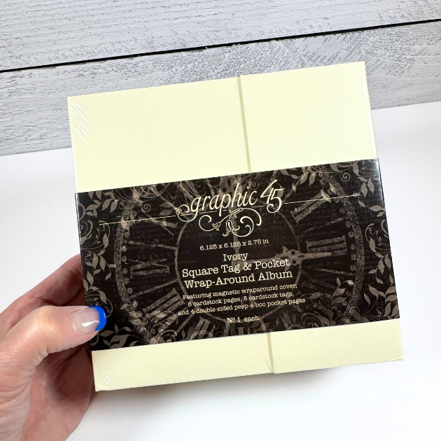 Graphic 45 Square Tag & Pocket Wrap-Around Album in Ivory