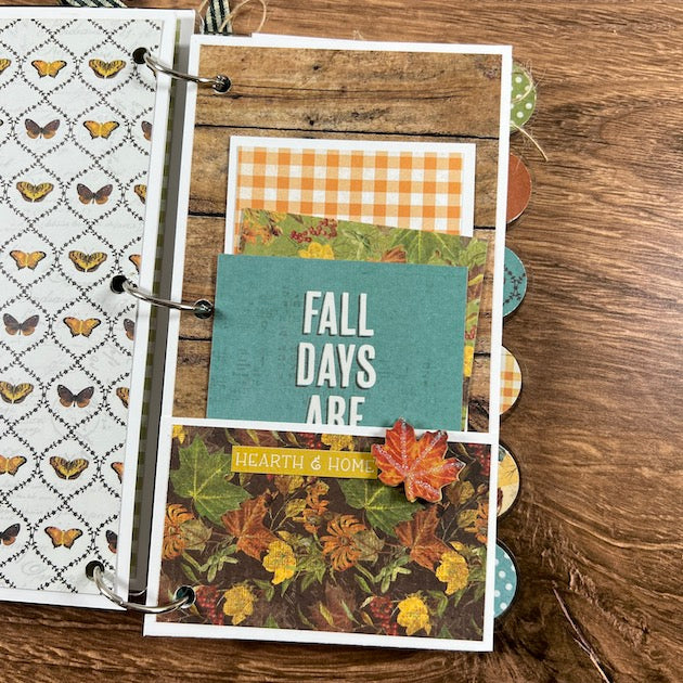 Fall Happy Together Family Scrapbook Album page with a pocket, journaling cards, leaves, & butterflies