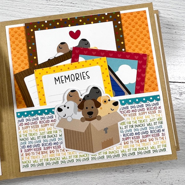 Hello Furry Friend Dog Scrapbook Album with a dog, a pocket, and journaling cards