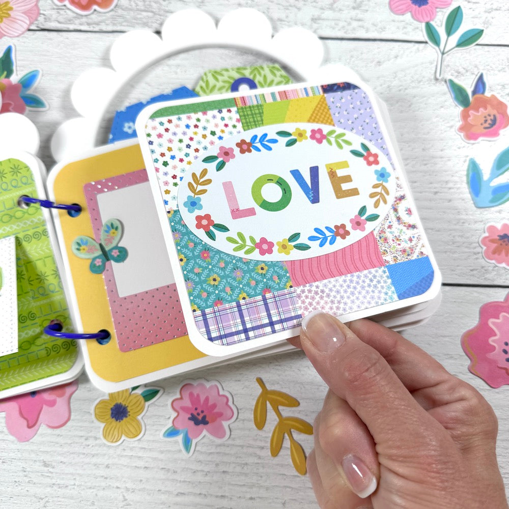 Purse Shaped Scrapbook Mini Album page with a fold-out and a pretty Paige Evans paper collection