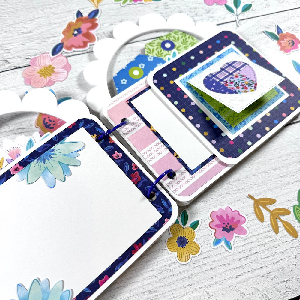 Purse Shaped Scrapbook Mini Album pages made with a Paige Evans Collection