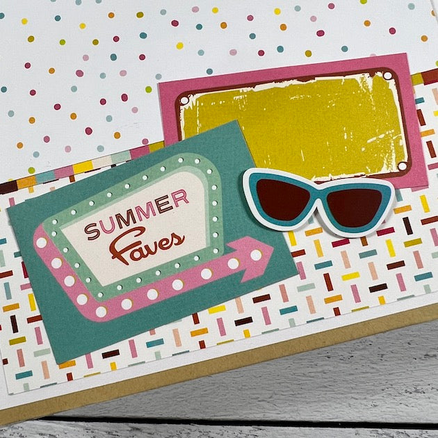 Summer Fun Retro Scrapbook Album page with sunglasses, polka dots, & neon sign