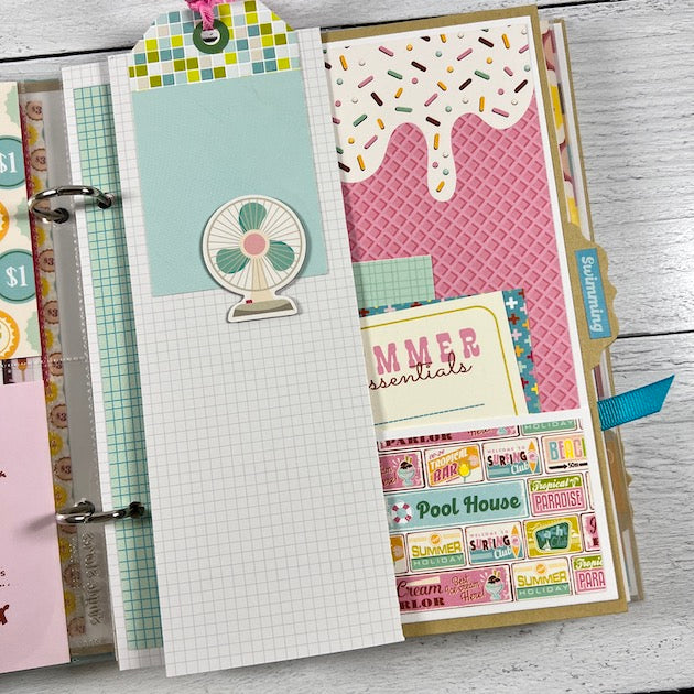 Summer Fun Retro Scrapbook album page with ice cream, sprinkles, and a pocket