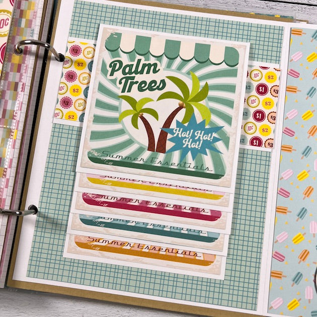 Summer Fun Retro Scrapbook Album page with palm trees and popsicles