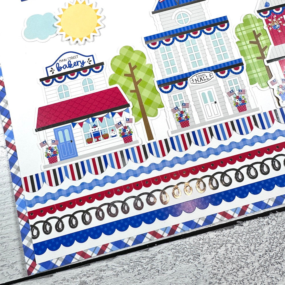 July 4th 12x12 Scrapbook Page Layout made with the Hometown USA collection