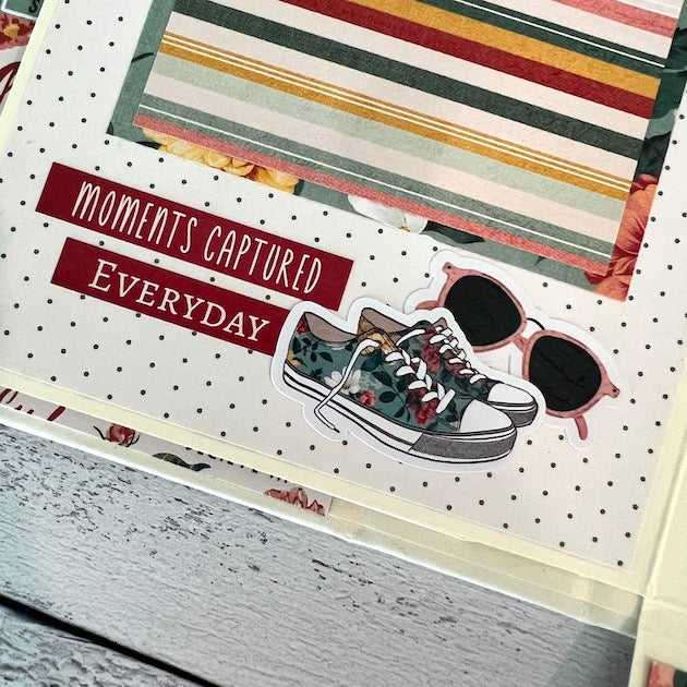 Enjoy the Little Things Scrapbook Album with sneakers, sunglasses, and stripes