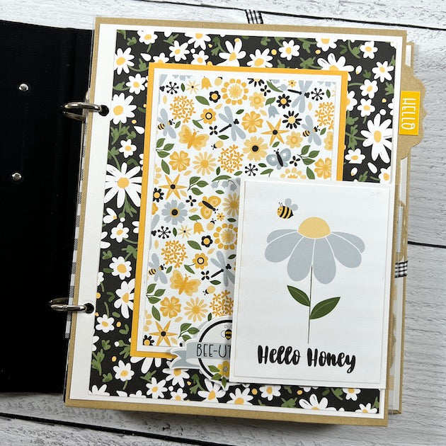 Beelieve in Yourself Scrapbook Album Page with daisy flowers, butterflies, and bees