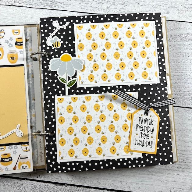 Friend Scrapbook Album Page with daisy flower, bee, beehive, and honeypots