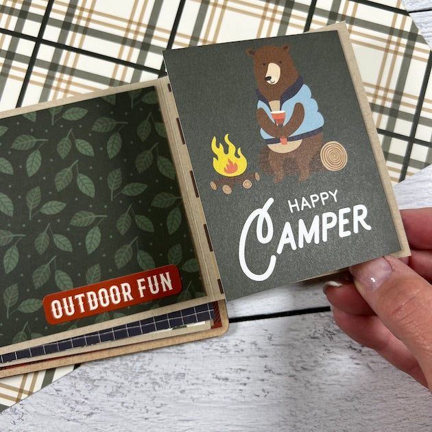 Adventure Awaits Scrapbook Album Page for photos of camping, the outdoors, fishing, or the lake