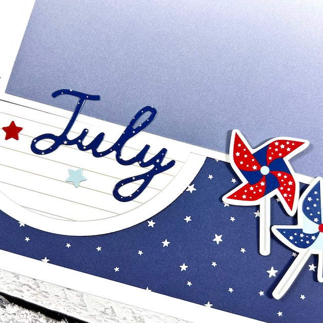 July 4th 12x12 Scrapbook Page Layout with stars & pinwheels