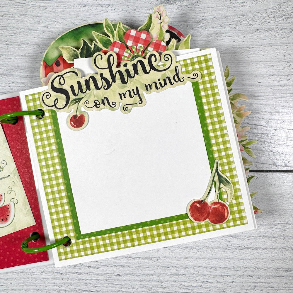 Summer Scrapbook Album page with cherries, polka dots, and a cute gingham print