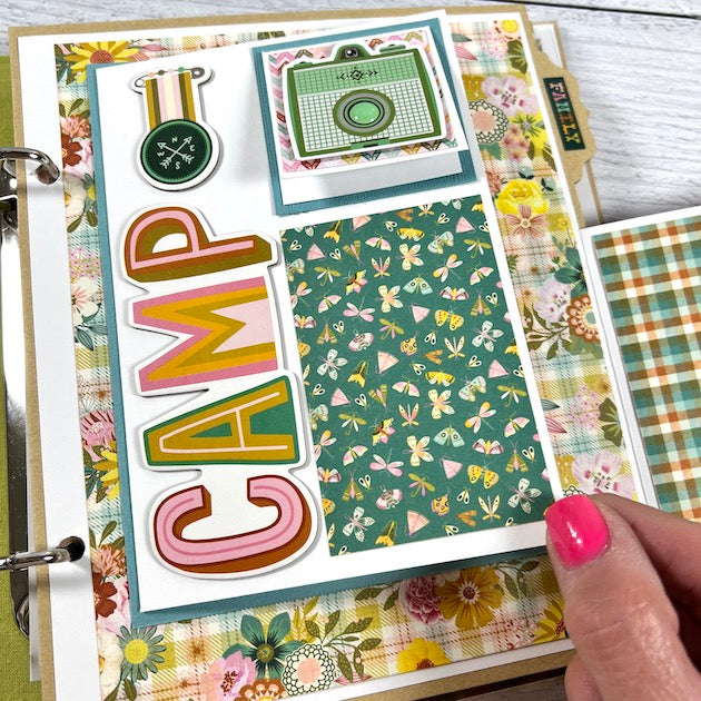 Happy Camper Scrapbook Album page for photos of camping, glamping, or summer camp