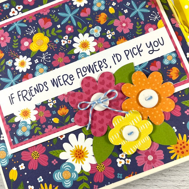 Friend Scrapbook Album with pretty flowers, buttons, and twine
