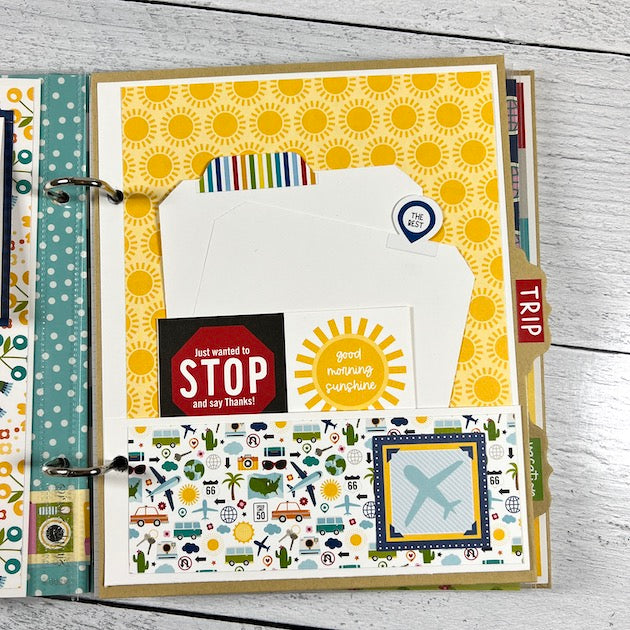 Travel Scrapbook Album Page with a pocket and journaling cards