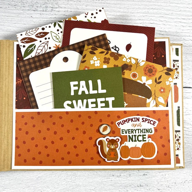 Fall Autumn Memories Scrapbook Album page with a pocket and journaling cards
