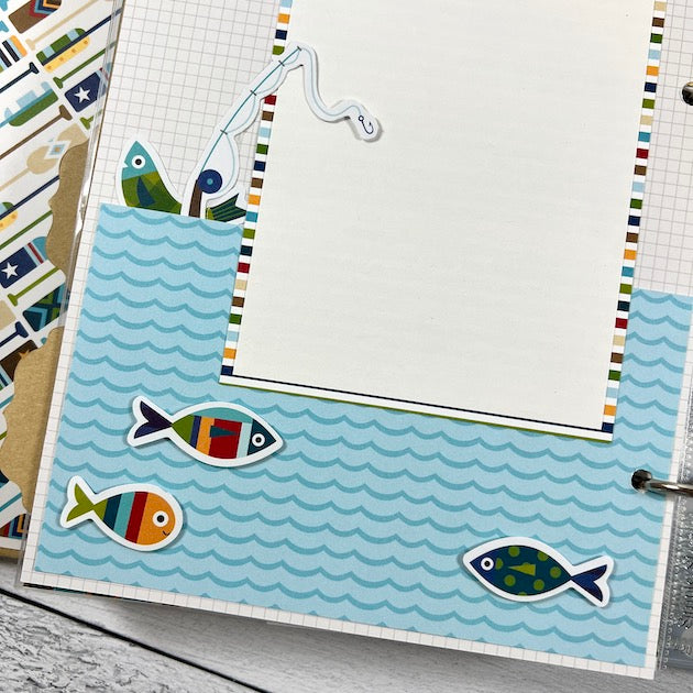 Lake Life Scrapbook Album Page for photos of boating, fishing, and a vacation