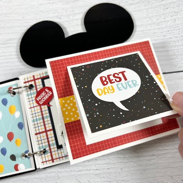 Disney Themed Scrapbook Album Page with mouse ears, balloons, & stars