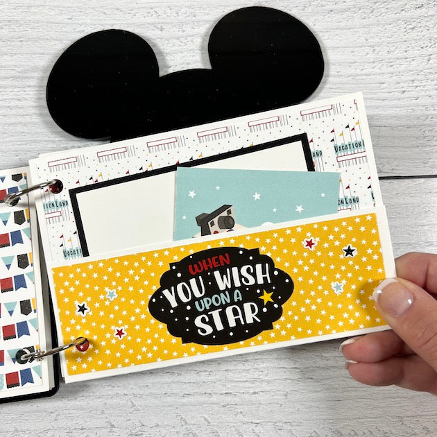 Disney Themed Scrapbook Album Page with mouse ears and a pocket for photos or journaling cards