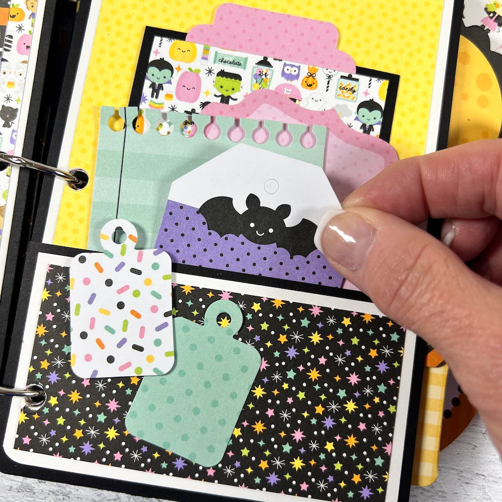 Halloween Scrapbook Album Page with a pocket, journaling cards, and stars