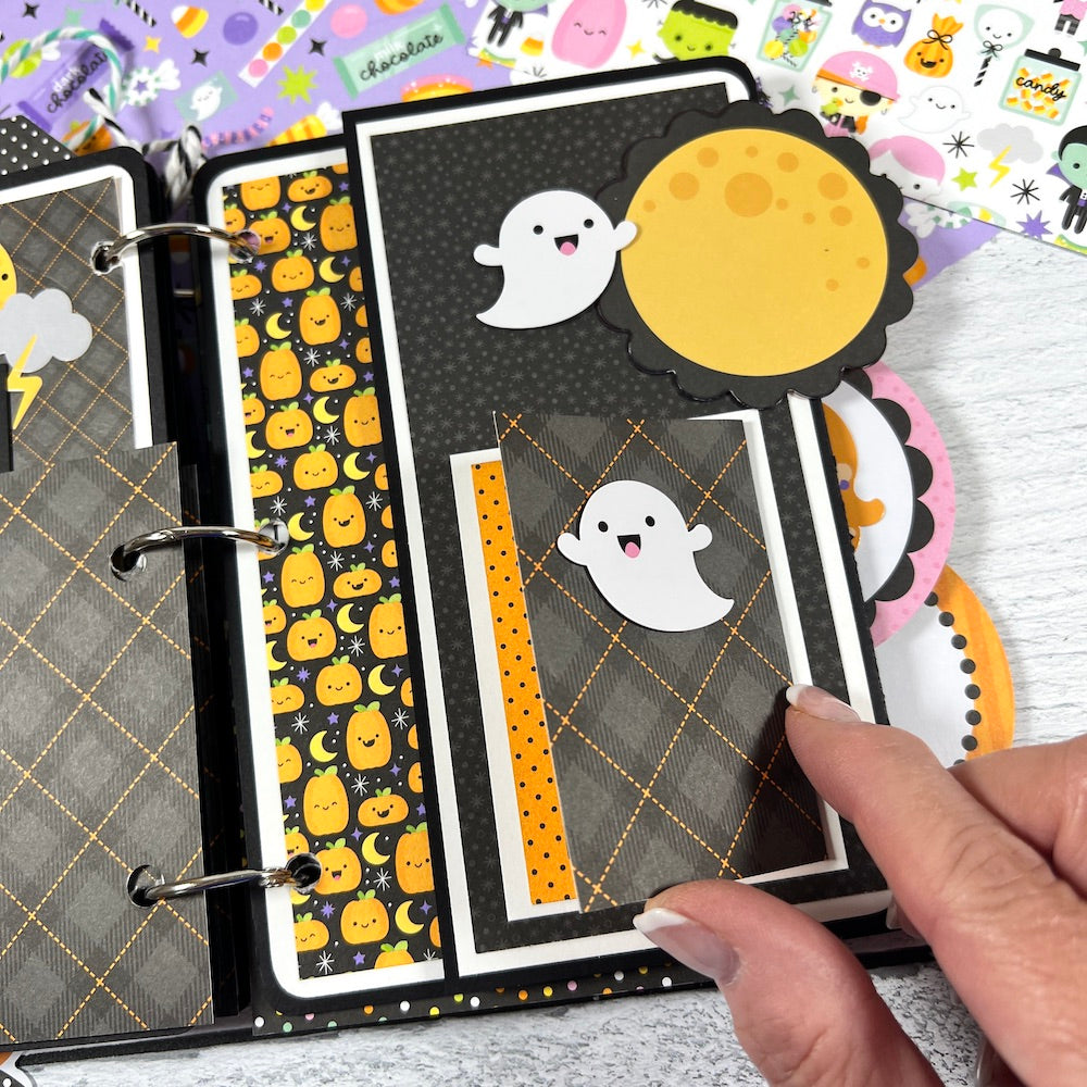 Halloween Scrapbook Album Page with pumpkins, ghosts, stars, and the moon