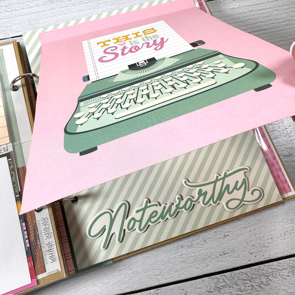 Everyday Life Scrapbook Album Page with a typewriter and a folding element