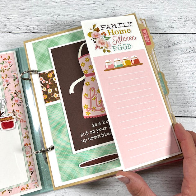 Family Recipes Scrapbook Album Page with an apron, journaling space, and flowers