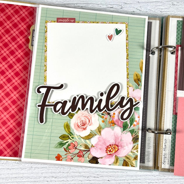 Family Recipes Scrapbook Album Page with beautiful flowers and a photo mat