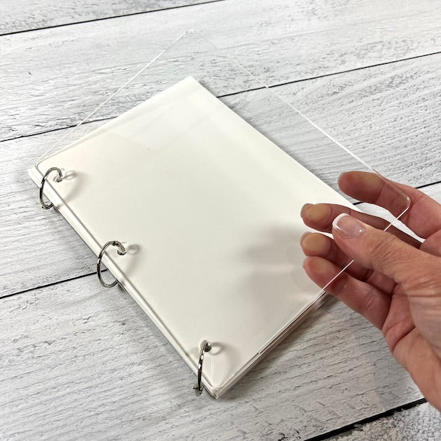 Acrylic Clear Vertical 6x8 Scrapbook Album with white card stock pages