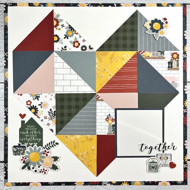 12x12 Home Scrapbook Page Layout with patchwork heart