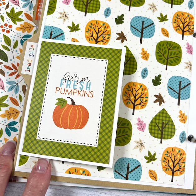 Fall Memories Scrapbook Album Page with pretty trees, leaves, and pumpkins