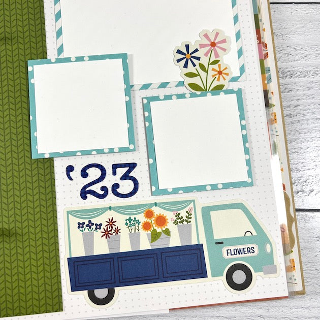 Fall Memories Scrapbook Album Page with a flower truck and flowers