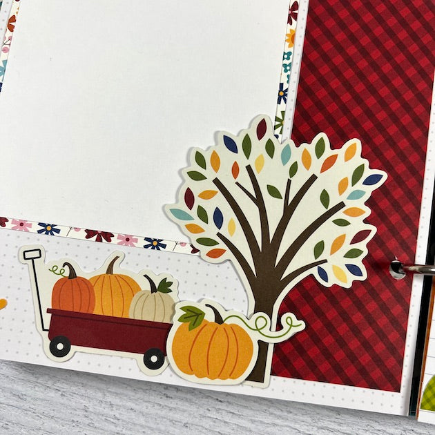 Fall Memories Scrapbook Album Page with pumpkins, a tree, and autumn colors