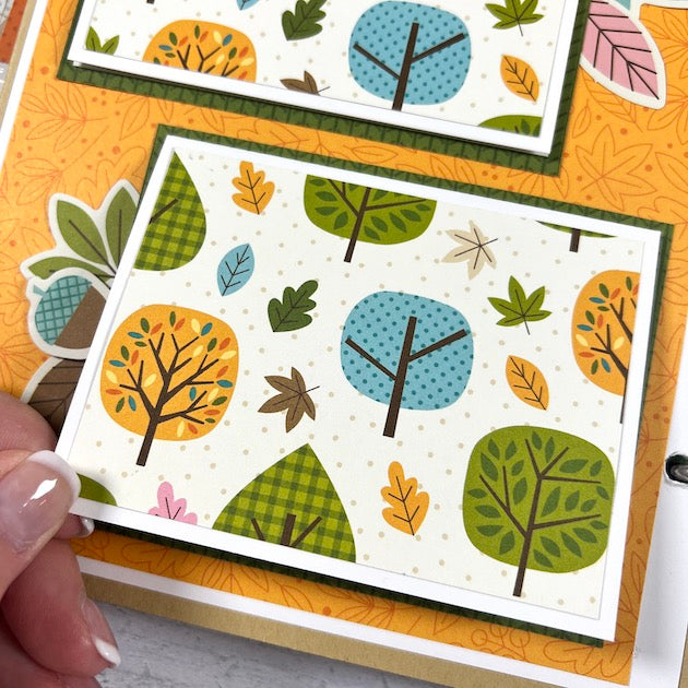 Fall Memories Scrapbook Album Page with autumn trees, leaves, and acorns