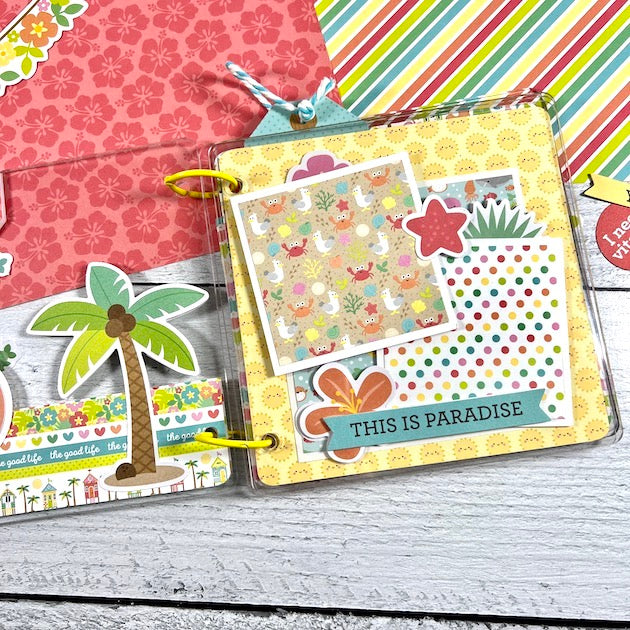 Seaside Summer Scrapbook Album page with palm trees, sunshine, & polka dots