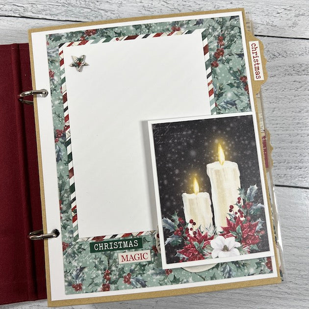 Noel Christmas Scrapbook Album Page with candles, flowers, and snowflakes