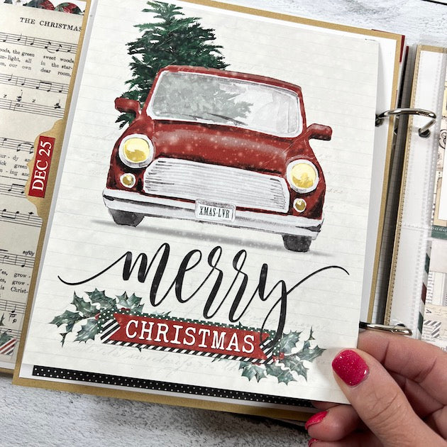 Noel Christmas Scrapbook Album Page with a cute red car or truck and a tree