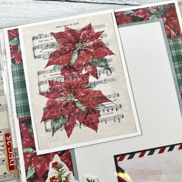 Noel Christmas Scrapbook Album Page with music and poincettia flowers