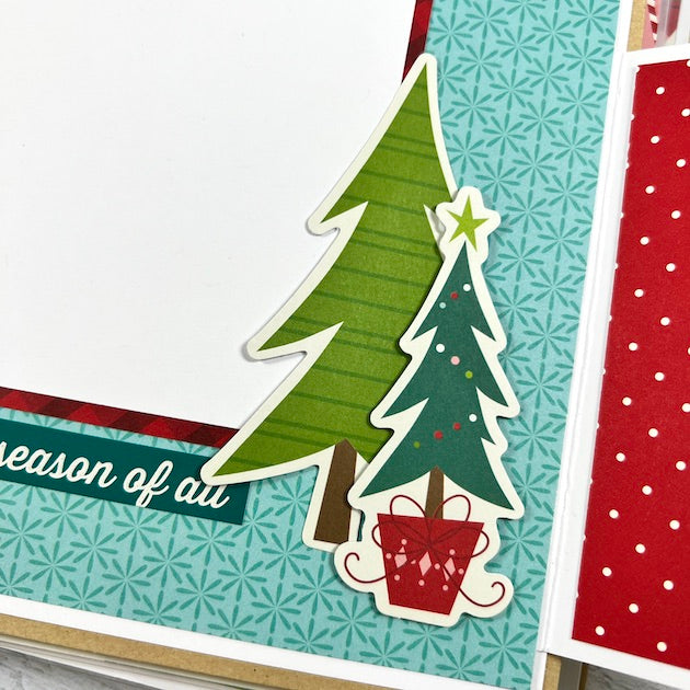 Christmas Scrapbook Album Page with decorated trees
