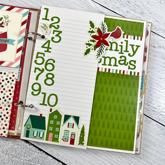 Christmas Scrapbook Album Page with numbers, journaling spot, and house die cuts