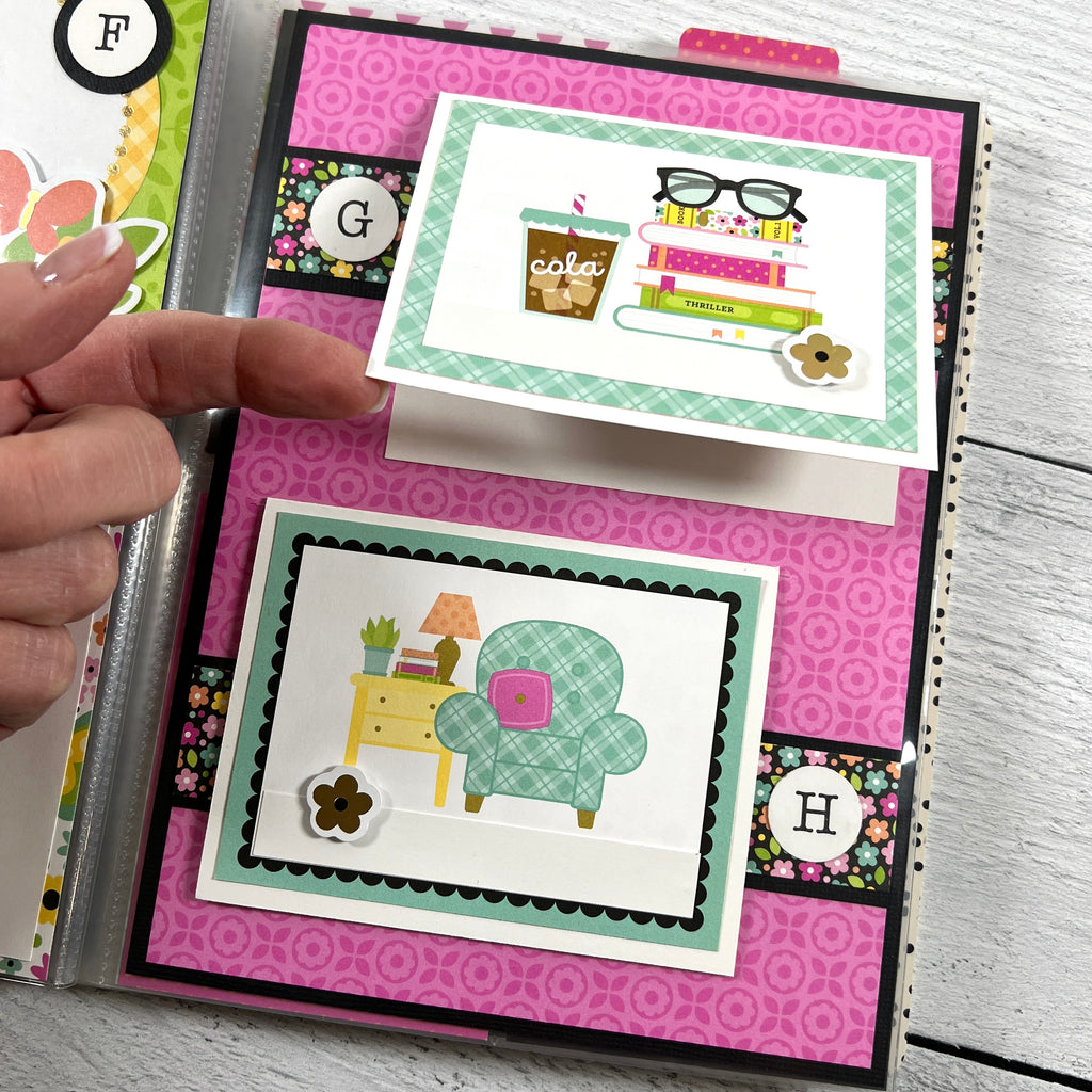 A to Z Scrapbook Album page with flowers and 2 cute folding cards