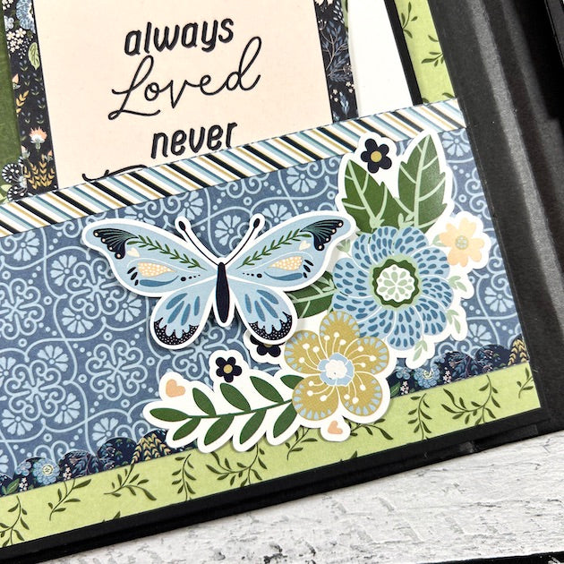 In Loving Memory Folio Album Scrapbook page with a pocket, a butterfly, and pretty flowers