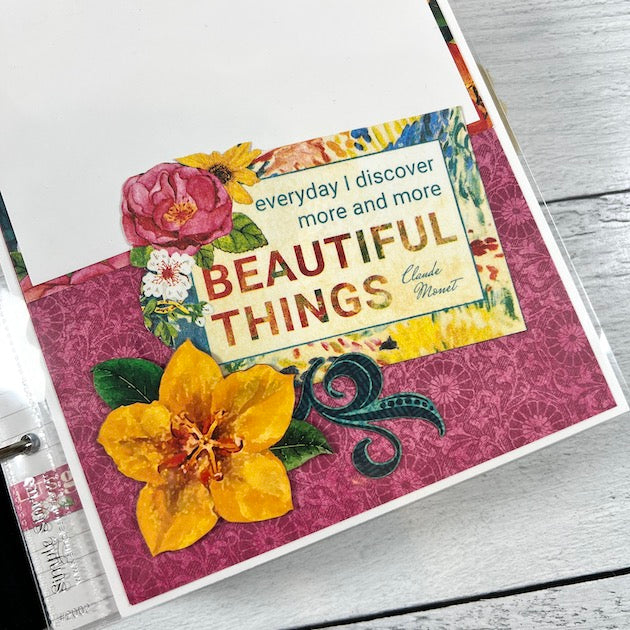 Let's Get Artsy scrapbook album page with vibrant colors and flowers